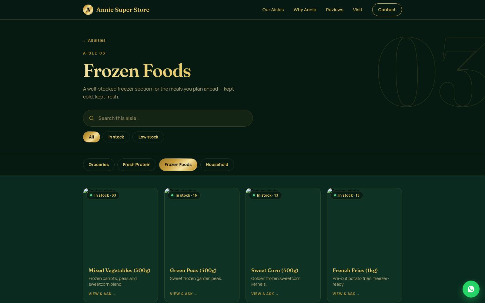 Annie Super Store frozen foods aisle