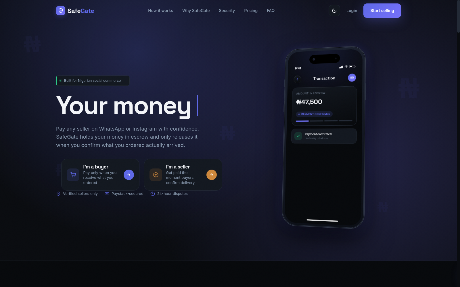SafeGate homepage